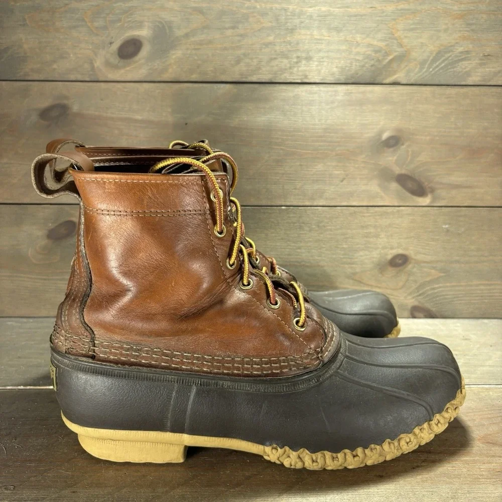 ll bean duck boots mens size 10 shoes brown leather waterpoof rain snow shoes